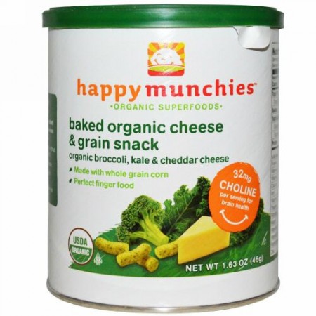 Happy Family Organics, ハッピーマンチーズ、ベイクド･オーガニック･チーズ&グレイン･スナック、ブロッコリー&ケール&チェダーチーズ、1.63 oz (46 g) (Discontinued Item)