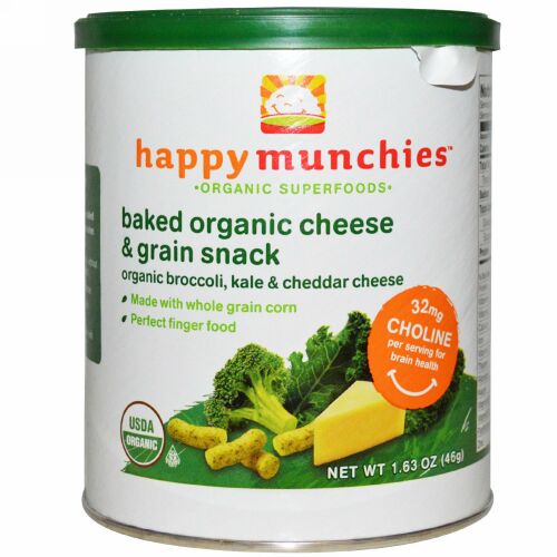 Happy Family Organics, ハッピーマンチーズ、ベイクド･オーガニック･チーズ&グレイン･スナック、ブロッコリー&ケール&チェダーチーズ、1.63 oz (46 g) (Discontinued Item)