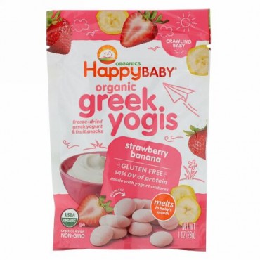Happy Family Organics, happyyogis、ギリシャヨーグルト、イチゴバナナ味、1 オンス (28 g)