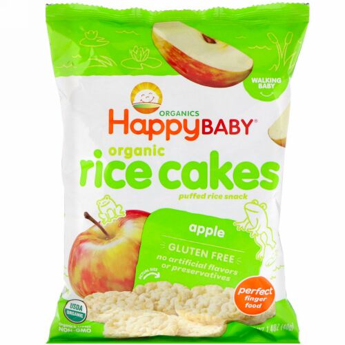 Happy Family Organics, オーガニックライスケーキ、パッフドライススナック、アップル、40g（1.4oz）