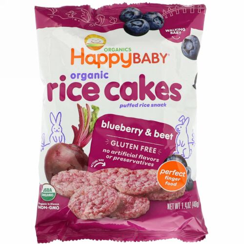 Happy Family Organics, オーガニックライスケーキ、パフライススナック、ブルーベリー＆ビーツ、40g（1.4oz）