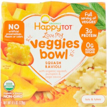 Happy Family Organics, オーガニックハッピートット、ラブマイベジボウル、スカッシュラビオリ、4.5オンス (128 g) (Discontinued Item)