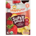 Happy Family Organics, オーガニックス ハッピー トット、スーパー スマート、フルーツ & ベジ ブレンド、ステージ4、オーガニック バナナ ビーツ & ストロベリー、パウチ4個、各4 oz (113 g) (Discontinued Item)