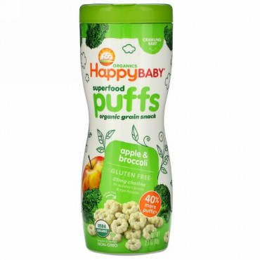 Happy Family Organics, スーパーフードパフ、リンゴ＆ブロッコリー、60g（2.1オンス）