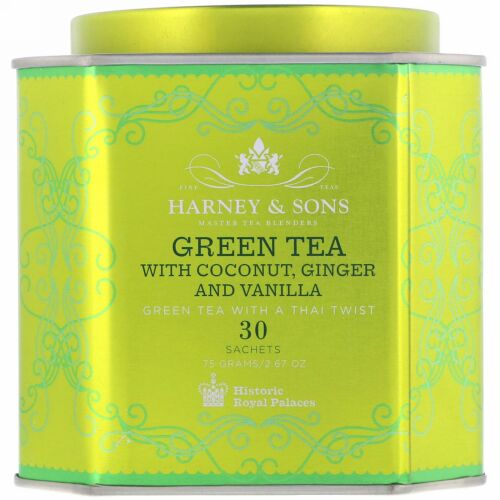 Harney & Sons, ココナッツ入り緑茶、ショウガとバニラ、30袋、2.67 oz (75 g)