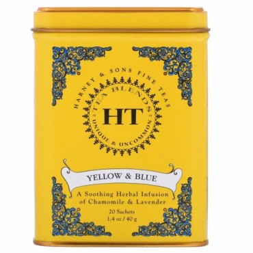 Harney & Sons, HTティーブレンド、イエロー＆ブルー、カモミール＆ラベンダー、カフェインフリー、20袋、40g（1.4オンス）