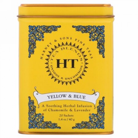 Harney & Sons, HTティーブレンド、イエロー＆ブルー、カモミール＆ラベンダー、カフェインフリー、20袋、40g（1.4オンス）