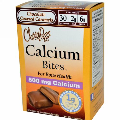 HealthSmart Foods, ChocoRite, カルシウムバイツ（Calcium Bites）, チョコレートキャラメル, 12パッケージ, 各12 g (Discontinued Item)