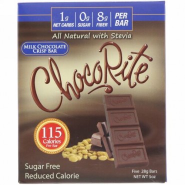 HealthSmart Foods, チョコライト、ミルクチョコレート･クリスプバー、5本入り、各28g (Discontinued Item)
