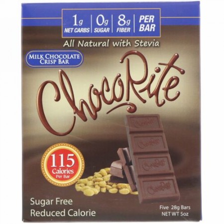 HealthSmart Foods, チョコライト、ミルクチョコレート･クリスプバー、5本入り、各28g (Discontinued Item)