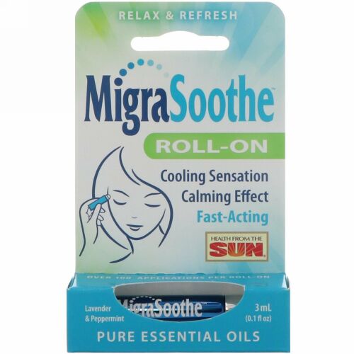 Health From The Sun, MigraSootheロールオン、ラベンダー&ペパーミント、ロールスティック1本、0.1液量オンス (3 ml)