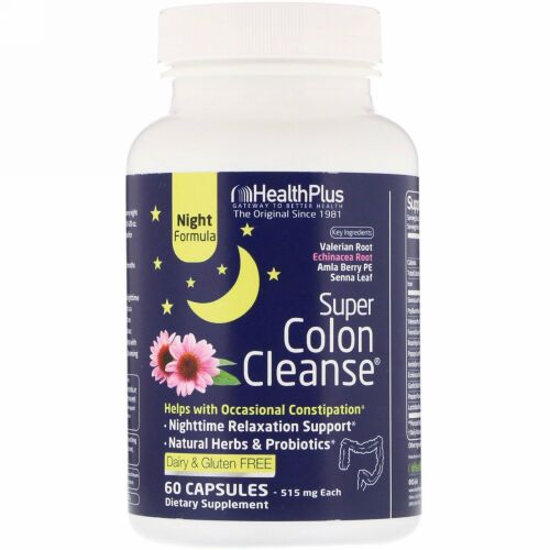 Health Plus, スーパー大腸クレンズ、 夜用、 60カプセル