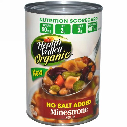 Health Valley, オーガニック、 ミネストローネスープ、 無塩、 15 oz (425 g) (Discontinued Item)