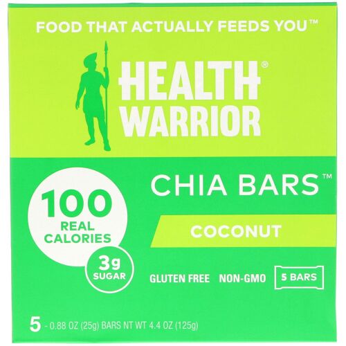 Health Warrior, Chia Bars, Coconut, 5 Bars, 0.88 oz (25 g) Each (Discontinued Item)