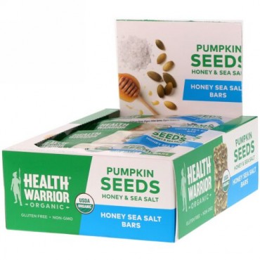 Health Warrior, Organic, Pumpkin Seed Bars, Honey & Sea Salt, 12 Bars, 14.8 oz (420 g) (Discontinued Item)