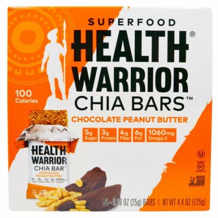 Health Warrior, スーパーフード チア バーズ、チョコレート ピーナツバター、5個、各0.88 oz (25 g) (Discontinued Item)