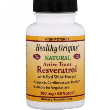 Healthy Origins, Active Trans Resveratrol, with Red Wine Exract, 300 mg, 60 VCaps (Discontinued Item)