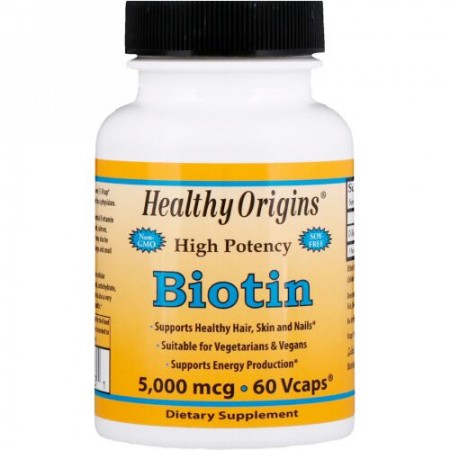 Healthy Origins, Biotin, High Potency, 5,000 mcg, 60 Vcaps (Discontinued Item)
