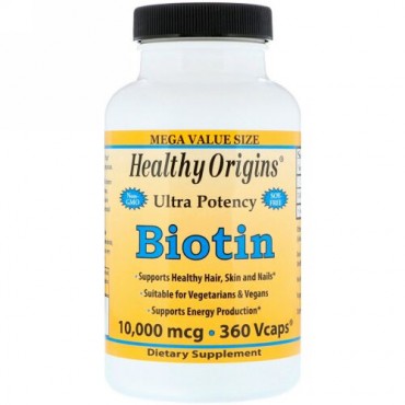 Healthy Origins, バイオチン、 ウルトラ強力、 10000 mcg、 360 植物性カプセル (Discontinued Item)