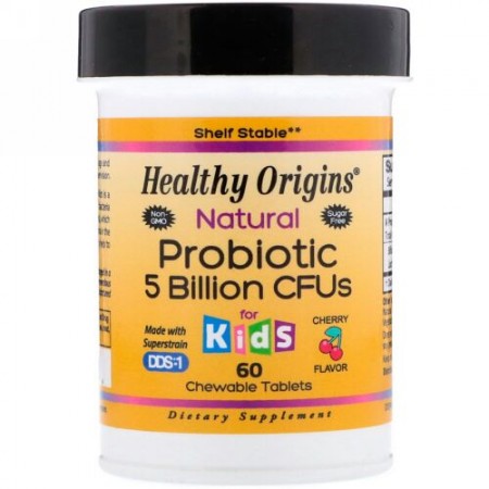 Healthy Origins, Natural Probiotic, Kids, Cherry Flavor, 5 Billion CFU, 60 Chewable Tablets (Discontinued Item)