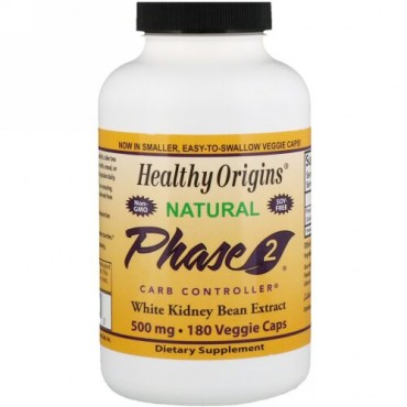 Healthy Origins, フェーズ2炭水化物コントローラー、ホワイトキドニービーンエキス、500mg、180ベジキャップ (Discontinued Item)