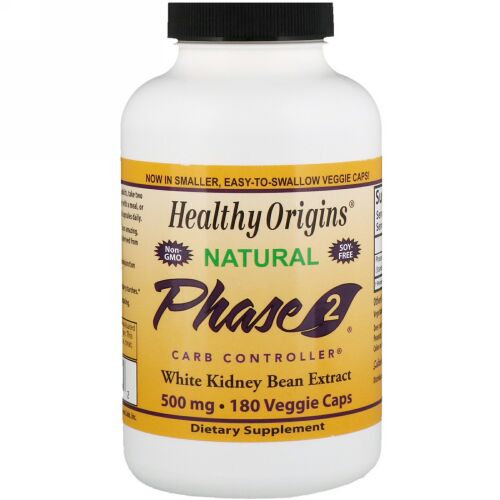 Healthy Origins, フェーズ2炭水化物コントローラー、ホワイトキドニービーンエキス、500mg、180ベジキャップ (Discontinued Item)