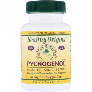 Healthy Origins, ピクノジェノール、30 mg、ベジタリアンカプセル60錠 (Discontinued Item)