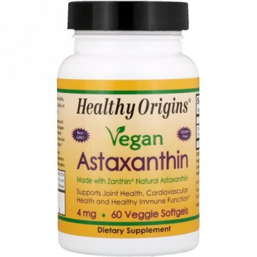 Healthy Origins, ヴィーガン・アスタキサンチン、4 mg、60ベジソフトジェル (Discontinued Item)