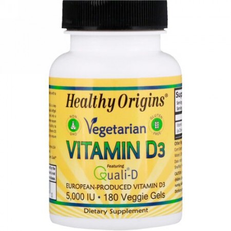 Healthy Origins, ベジタリアン・ビタミンD3、5,000IU、ベジゲル180個 (Discontinued Item)