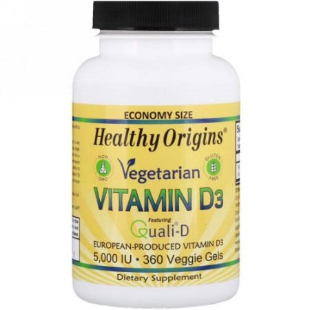 Healthy Origins, ベジタリアンビタミンD3、5,000IU、ベジゲル360個 (Discontinued Item)