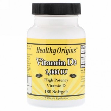 Healthy Origins, ビタミン D3, 1000 IU, 180 ソフトジェル (Discontinued Item)