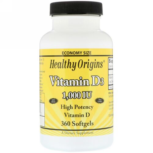 Healthy Origins, ビタミンD3、1000 IU、360ソフトジェル (Discontinued Item)
