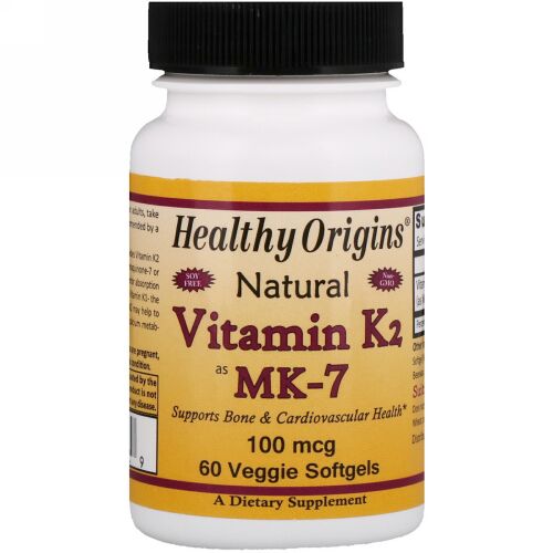 Healthy Origins, 自然由来のビタミンK2: MK7・100マイクログラム・植物性ソフトカプセル60粒入り (Discontinued Item)
