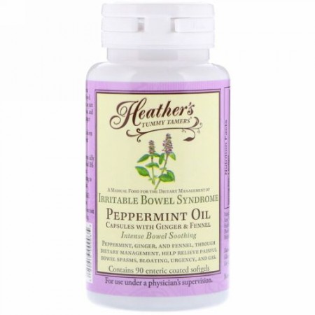 Heather's Tummy Care, ペッパーミントオイル、重症の腸症候群、腸溶性ソフトゲル90個