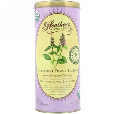 Heather's Tummy Care, Tummy Teas, Organic Peppermint Tea Bags, Caffeine Free, 36 Extra Large Tea Bags, 4.2 oz (120 g)