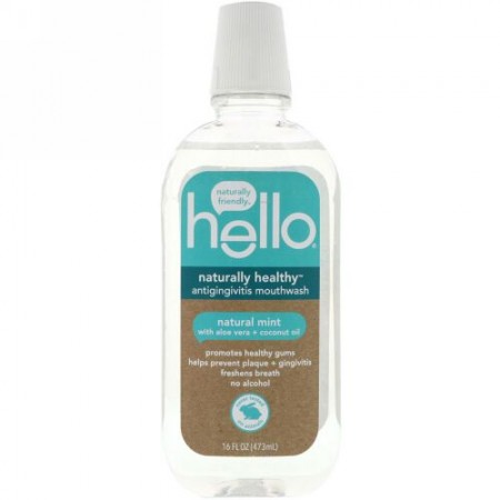 Hello, ナチュラリーヘルシー、抗歯肉炎マウスウォッシュ、ナチュラルミント、16液量オンス (473 ml) (Discontinued Item)