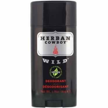 Herban Cowboy, マキシマムプロテクションデオドラント、 ワイルド、 2.8 oz (80 g)