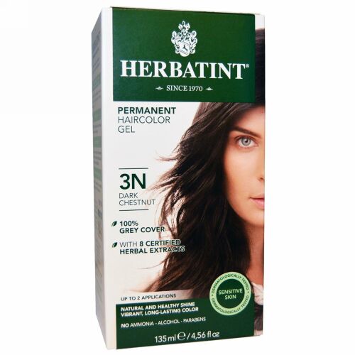 Herbatint, パーマネントヘアカラー（Permanent Haircolor）, 3N, 黒栗（Dark Chestnut）,  4.56液量オンス（135 ml）