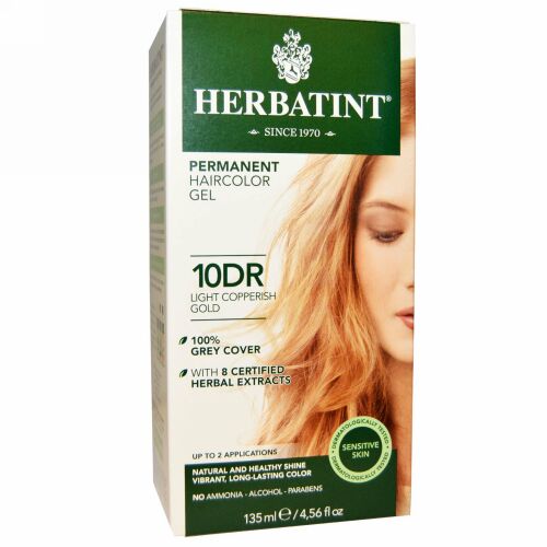Herbatint, パーマネントへアカラージェル（Permanent Haircolor Gel）, 10DR, 薄い銅色がかった金（Light Copperish Gold）, 4.56液量オンス（135 ml） (Discontinued Item)