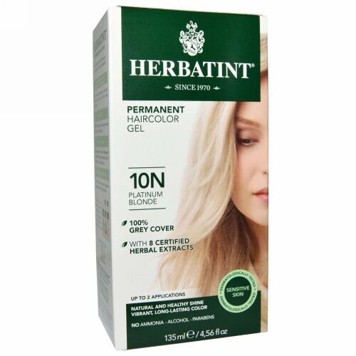 Herbatint, パーマネントへアカラージェル（Permanent Haircolor Gel）, 10N プラチナブロンド, 4.56液量オンス（135 ml）
