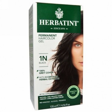 Herbatint, パーマネントヘアカラージェル（Permanent Haircolor Gel）, 1N, ブラック, 4.56液量オンス（135 ml）