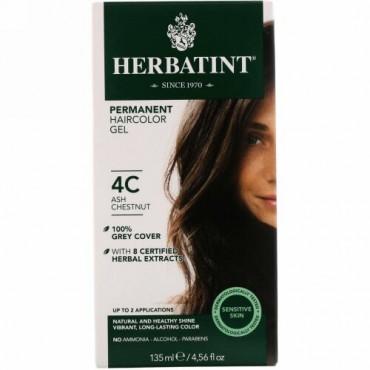 Herbatint, パーマネント・ハーバルヘアカラージェル, 4C, アッシュ・チェストナット, 4.56 液量オンス  (135 ml)