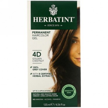 Herbatint, Permanent  Haircolor Gel, 4D, Golden Chestnut, 4.56 fl oz (135 ml)