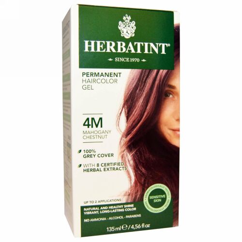 Herbatint, パーマネントへアカラージェル（Permanent Haircolor Gel）, 4M, マホガニー栗（Mahogany Chestnut）, 4.56液量オンス（135 ml）
