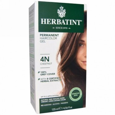 Herbatint, Permanent Herbal Haircolor Gel、4N、栗色、4.56液量オンス（135 ml）