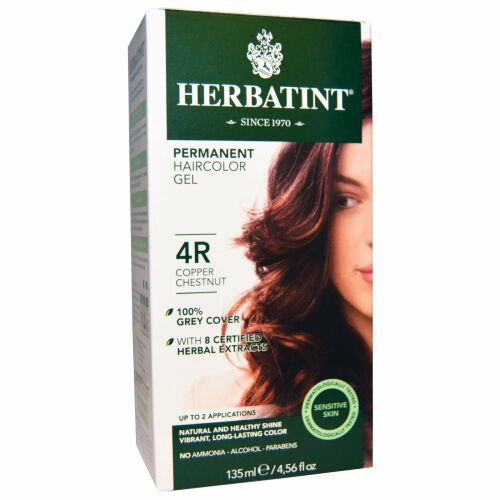 Herbatint, パーマネントヘアカラージェル（Permanent Haircolor Gel）, 4R, 銅栗（Copper Chestnut）, 4.56液量オンス（135 ml）