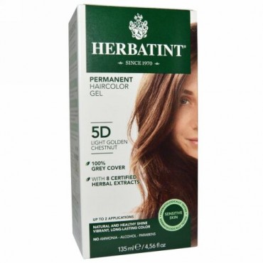 Herbatint, パーマネントへアカラージェル（Permanent Haircolor Gel）, 5D, 薄い黄金栗（Light Golden Chestnut）, 4.56液量オンス（135 ml）