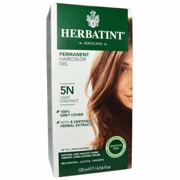Herbatint, パーマネントへアカラージェル（Permanent Haircolor Gel）, 5N, 薄い栗色（Light Chestnut）, 4.56液量オンス（135 ml）