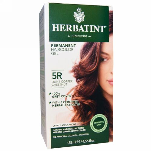Herbatint, パーマネント・ヘアカラー・ジェル、5R ライト・コッパー・チェスナッツ、4.56 fl oz (135 ml)