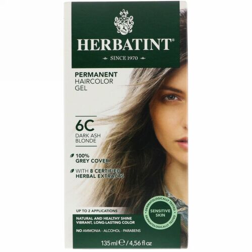 Herbatint, パーマネントヘアカラージェル、6C、ダークアッシュブロンド、135ml（4.56fl oz）